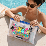 Personalised Summer Vibes Design Waterproof Beach Bag with Name Birthday Beach Party Gift for Her