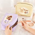 Personalised Cute Pet Photo Striped Makeup Bag with Name Travel Essential Birthday Gift for Pet Lovers