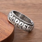 Personalized Double Layered Spinner Anxiety Ring with Name Dainty Jewelry Anniversary Birthday Gift for Him Her