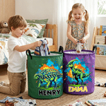 Personalized Ink Splash Cartoon Dinosaur Storage Laundry Basket with Name Kid's Room Birthday Gift for Kids Boys Girls