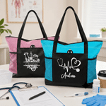 Personalized Stethoscope Healthcare Theme Large Tote Bag with Name and Mesh Pockets Nurse Week Nurse Appreciation Gift for Nurse Doctor