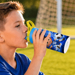 Personalised Cartoon Soccer Character 12 oz Insulated Water Bottle with Name and Number Back to School Birthday Gift for Kid Soccer Player