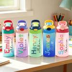 Personalized Gradient Color Name 12 oz Insulated Water Bottle with Text Back to School Birthday Gift for Kid