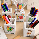 Personalized Apple Pencil Notebook Coffee Pattern Building Block Pen Holder with Title and Surname Back to School Birthday Gift for Student Teacher