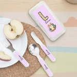 Personalized Cute Animal Safe Stainless Steel Fork Spoon Knife 3 Pcs Cutlery Set with Name and Case Back to School Birthday Gift for Kids