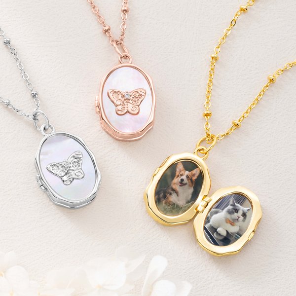 Personalized Butterfly Locket 1-2 Photos Necklace Dainty Jewelry Birthday Anniversary Memorial Gift for Women