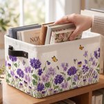 Panier réutilisable de grande capacité avec poignée, personnalisé avec le nom et le motif floral correspondant à la date de naissance, idéal pour le rangement au quotidien – Cadeau d'anniversaire pour