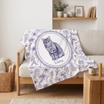 Personalized Toile De Jouy Floral Pet Photo Soft Throw Blanket with Name Home Decor Loss of Pet Memorial Gift for Pet Owner