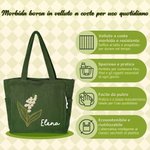 Borsa tote in velluto a coste personalizzata con nome, fiore di nascita ad effetto maglia, capiente - Regalo di compleanno e viaggio per amiche