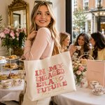 Personalised In My Engaged Era Future Ring Heart Canvas Tote Bag with PU Leather Handle and Name Engagement Bridal Shower Gift for Women Bridesmaids