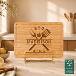 Personalised Engraved BBQ King FSC Bamboo Charcuterie Chopping Board with Name and Juice Groove Housewarming Gift for Family Grill Lovers