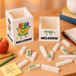 Personalized Apple Pencil Notebook Coffee Pattern Building Block Pen Holder with Title and Surname Back to School Birthday Gift for Student Teacher