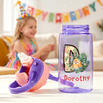 Personalised Animal Initial 16 oz Kids Water Bottle with Straw and Name Daily Use Back to School Birthday Gift for Kids Students