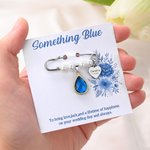 Personalised Cross Teardrop Stone Pendant Pearl Bouquet Charm Brooch with Engraved Name Something Blue Wedding Gift for Bride