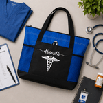 Personalized Stethoscope Healthcare Theme Large Tote Bag with Name and Mesh Pockets Nurse Week Nurse Appreciation Gift for Nurse Doctor