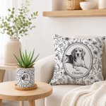 Personalized Toile De Jouy Floral Pet Photo Ceramic Planter Pot with Name and Bamboo Tray Loss of Pet Memorial Gift for Pet Owner