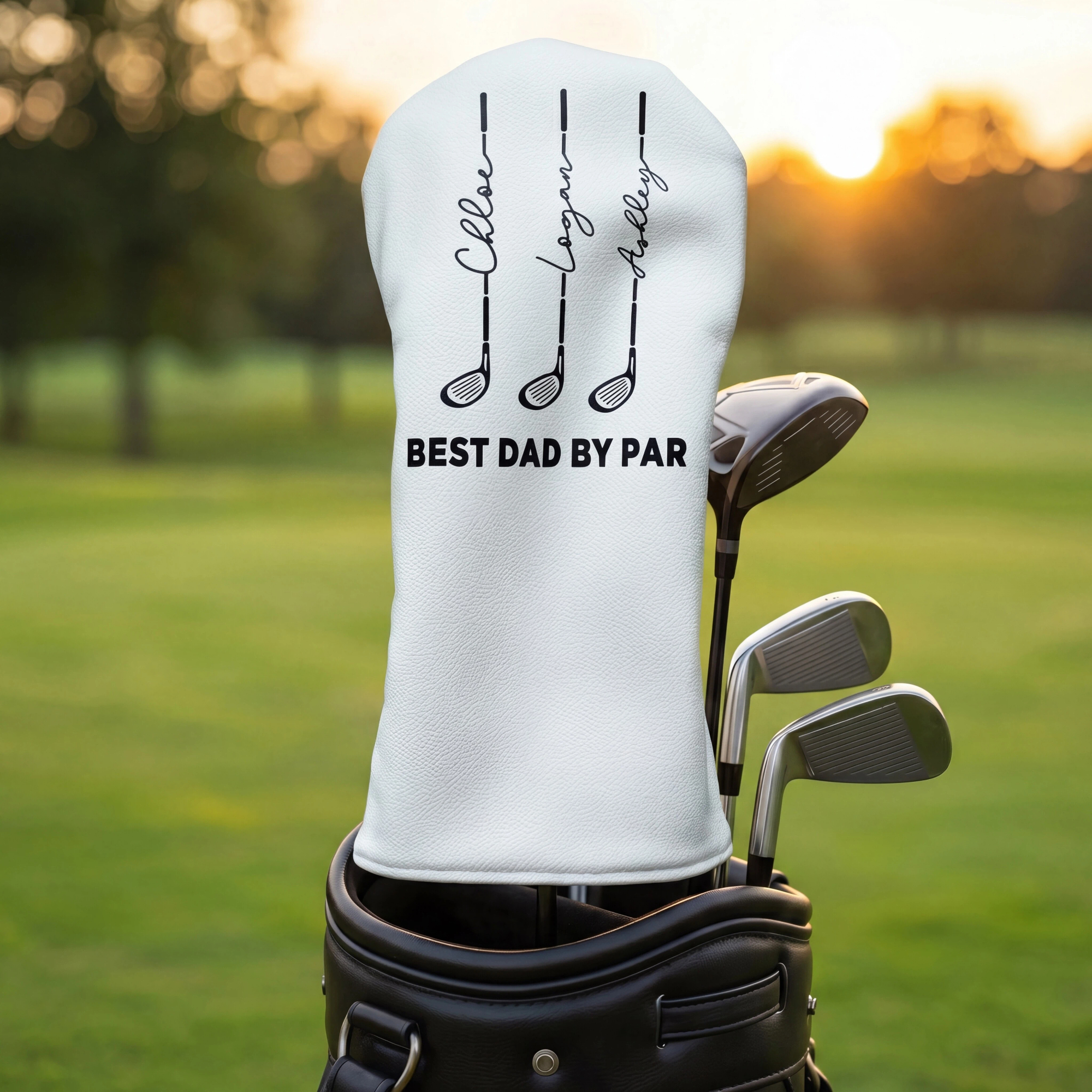 Personalisierte Golfschläger-Kopfhülle aus PU-Leder mit Muster „1–6“ und Schriftzug – Golfzubehör, Jubiläums- oder Ruhestandsgeschenk für Golfer