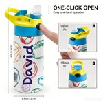 Personalized Cute Rainbow Dinosaur Name 12 oz Insulated Water Bottle with Straw and Spill-Proof Lid Daily Use Back to School Birthday Gift for Kids