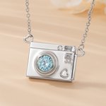 Personalised Camera Birthstone Pull-Out Photo Locket Necklace with Text Dainty Jewellery Birthday Anniversary Gift for Photographer Woman