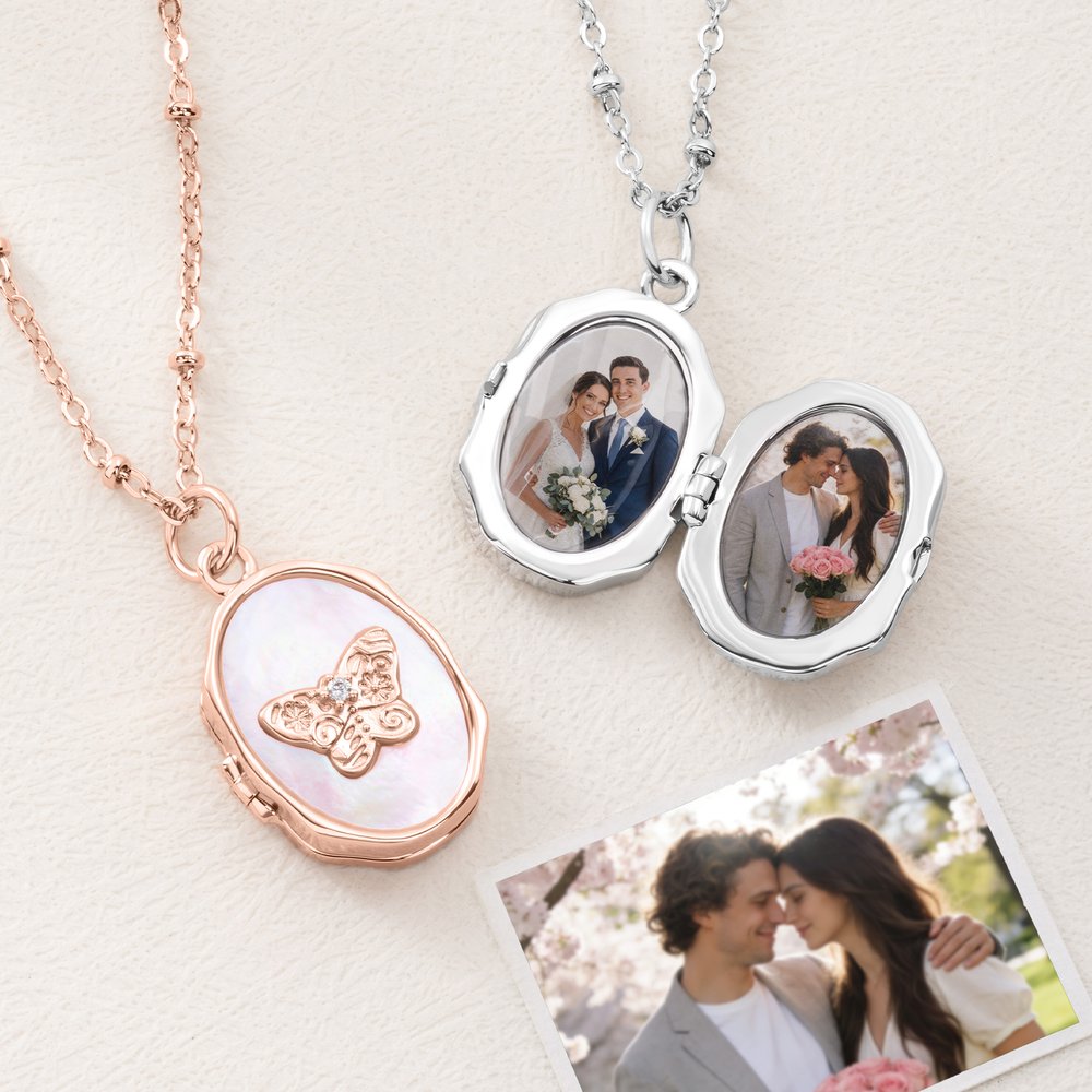 Personalised Butterfly Locket 1-2 Photos Necklace Dainty Jewellery Birthday Anniversary Memorial Gift for Women 3