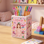 Personalized Cartoon Kid Photo Fantasy Unicorn Dinosaur Building Blocks Brick Pen Holder with Name Desk Decor Back to School Birthday Gift for Kids
