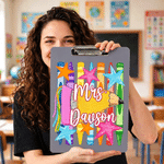 Personalized Multicolor Crayon Stars Double-Sided Portable Clipboard with Title & Surname Teacher's Day Appreciation Birthday Gift for Teachers