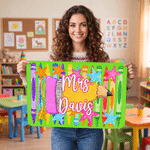 Personalized Multicolor Crayon Stars Anti-Slip Doormat with Title & Surname Home Decor Housewarming Teacher's Day Gift for Teacher Mentor