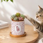 Personalized Toile De Jouy Floral Pet Photo Ceramic Planter Pot with Name and Bamboo Tray Loss of Pet Memorial Gift for Pet Owner