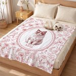 Personalized Toile De Jouy Floral Pet Photo Soft Throw Blanket with Name Home Decor Loss of Pet Memorial Gift for Pet Owner
