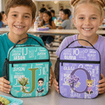 Personlig tegneseriefigur, fødselsblomsterbukett, navn, isolert matpose, til daglig bruk, skolestart, bursdagsgave til barn og elever