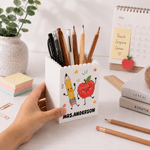 Personalized Apple Pencil Notebook Coffee Pattern Building Block Pen Holder with Title and Surname Back to School Birthday Gift for Student Teacher