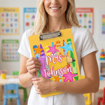 Personalized Multicolor Crayon Stars Double-Sided Portable Clipboard with Title & Surname Teacher's Day Appreciation Birthday Gift for Teachers