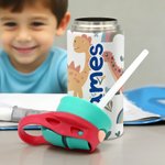 Personalized Cute Rainbow Dinosaur Name 12 oz Insulated Water Bottle with Straw and Spill-Proof Lid Daily Use Back to School Birthday Gift for Kids