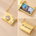 Personalised Camera Birthstone Pull-Out Photo Locket Necklace with Text Dainty Jewellery Birthday Anniversary Gift for Photographer Woman