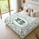 Personalized Toile De Jouy Floral Pet Photo Soft Throw Blanket with Name Home Decor Loss of Pet Memorial Gift for Pet Owner