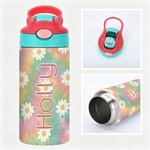Personalized Cute Rainbow Dinosaur Name 12 oz Insulated Water Bottle with Straw and Spill-Proof Lid Daily Use Back to School Birthday Gift for Kids