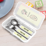 Personalized Cute Animal Safe Stainless Steel Fork Spoon Knife 3 Pcs Cutlery Set with Name and Case Back to School Birthday Gift for Kids
