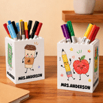 Personalized Apple Pencil Notebook Coffee Pattern Building Block Pen Holder with Title and Surname Back to School Birthday Gift for Student Teacher