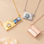 Personalised Camera Birthstone Pull-Out Photo Locket Necklace with Text Dainty Jewellery Birthday Anniversary Gift for Photographer Woman
