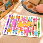 Personalized Multicolor Crayon Stars Anti-Slip Doormat with Title & Surname Home Decor Housewarming Teacher's Day Gift for Teacher Mentor