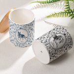 Personalized Toile De Jouy Floral Pet Photo Ceramic Planter Pot with Name and Bamboo Tray Loss of Pet Memorial Gift for Pet Owner