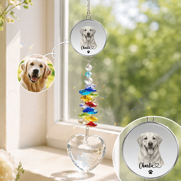Personalised Love Crystal Pet Photo Memorial Suncatcher with Name Window Hanging Decor Loss of Pet Memorial Gift for Pet Owner