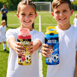 Personalised Cartoon Soccer Character 12 oz Insulated Water Bottle with Name and Number Back to School Birthday Gift for Kid Soccer Player