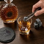 Personalized Funny Middle Finger Pattern Whiskey Glass 4 Stones Wooden Box Set with Name and Age Birthday Anniversary Graduation Gift for Man Dad