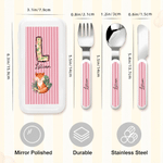 Personalized Cute Animal Safe Stainless Steel Fork Spoon Knife 3 Pcs Cutlery Set with Name and Case Back to School Birthday Gift for Kids