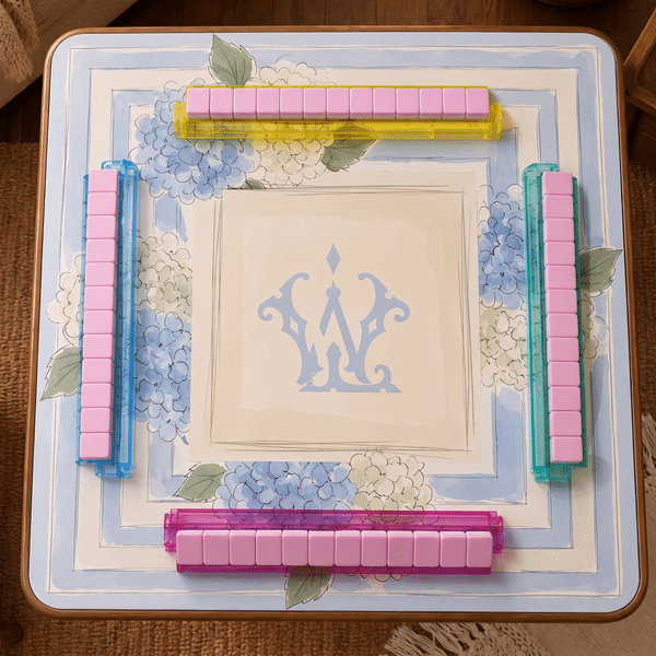 Personalized Watercolor Hydrangea Monogram Non-Slip Mahjong Mat with Initial and Storage Bag Mahjong Club Night Gift for Mahjong Player Enthusiast