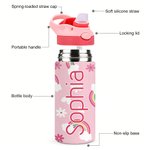 Personalized Cute Rainbow Dinosaur Name 12 oz Insulated Water Bottle with Straw and Spill-Proof Lid Daily Use Back to School Birthday Gift for Kids