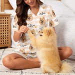 Personalised Pet Face Photo Striped Paw Heart Pattern Women Pyjama Set with Name Loungewear Daily Home Wear Birthday Gift for Pet Lovers  Best Friends