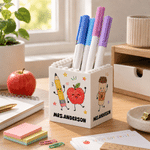 Personalized Apple Pencil Notebook Coffee Pattern Building Block Pen Holder with Title and Surname Back to School Birthday Gift for Student Teacher