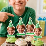 Personalized Birthday Hat Photo Cupcake Topper with Name and Number Party Supplies Birthday Gift for Parents Family Friends